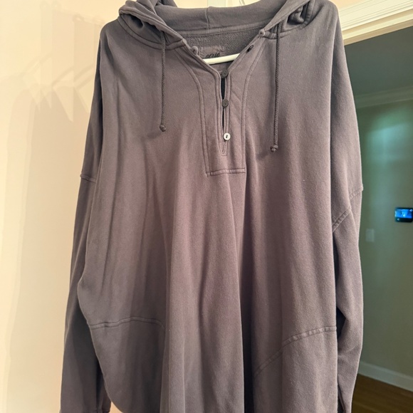 Aerie Button Henley Oversized Hoodie Sweatshirt - Picture 3 of 4